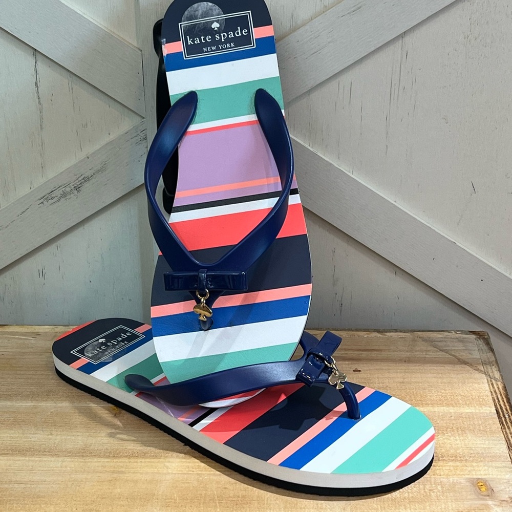 Kate Spade New York Fifi Bow Thong Flip-Flop Multi Color Striped Sandals NEW 7 - Picture 4 of 8
